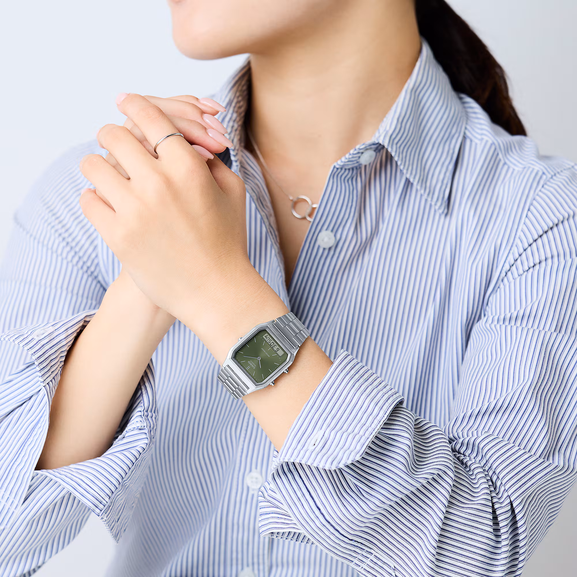CASIO 卡西歐 AQ-230A-3AMQY 綠色  復古方形腕錶