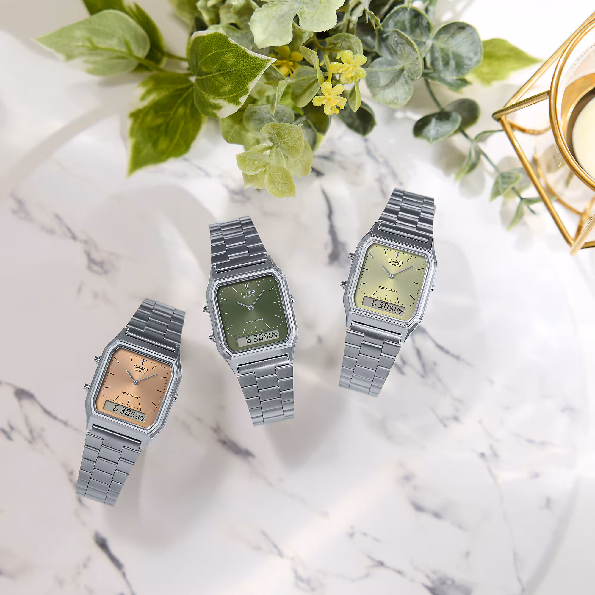 CASIO 卡西歐 AQ-230A-3AMQY 綠色  復古方形腕錶