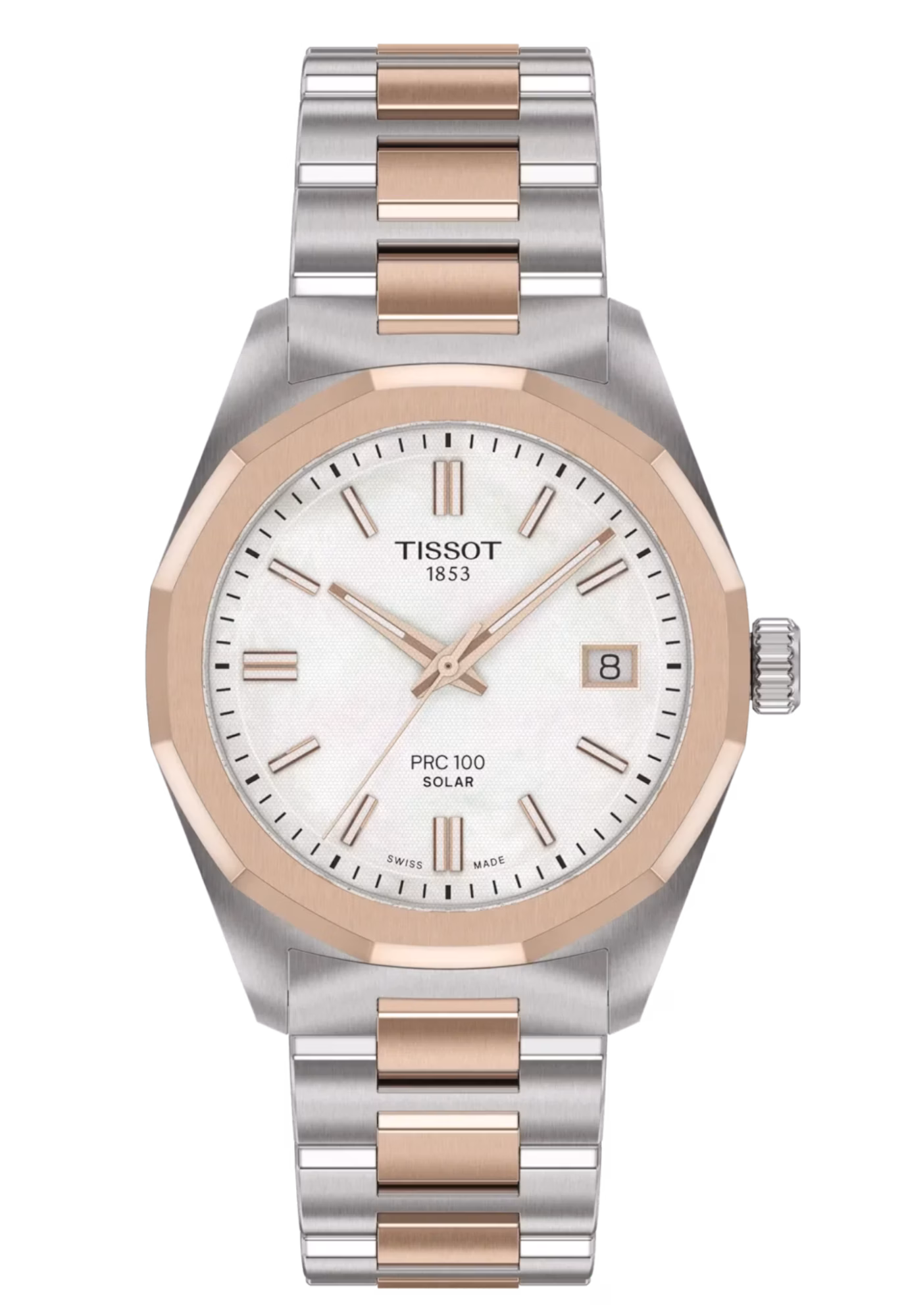 TISSOT 天梭 PRC 100 Solar Quartz 34mm 玫瑰金 12邊形太陽能腕錶 T151.822.22.111.00