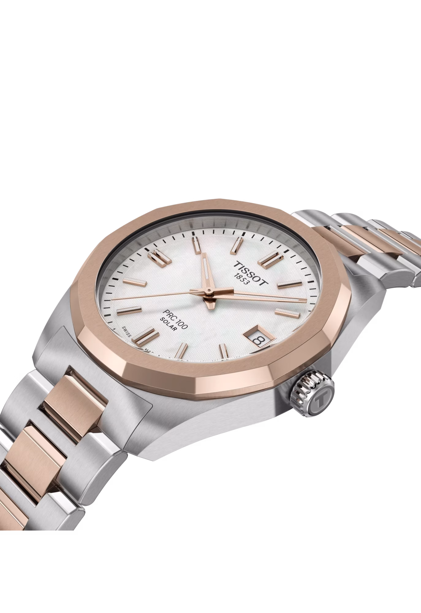 TISSOT 天梭 PRC 100 Solar Quartz 34mm 玫瑰金 12邊形太陽能腕錶 T151.822.22.111.00