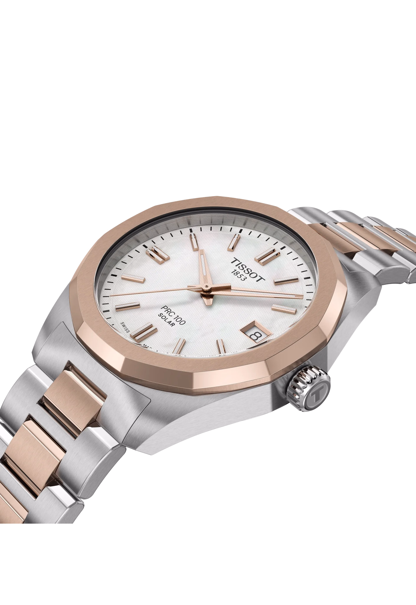 TISSOT 天梭 PRC 100 Solar Quartz 34mm 玫瑰金 12邊形太陽能腕錶 T151.822.22.111.00：圖片 4