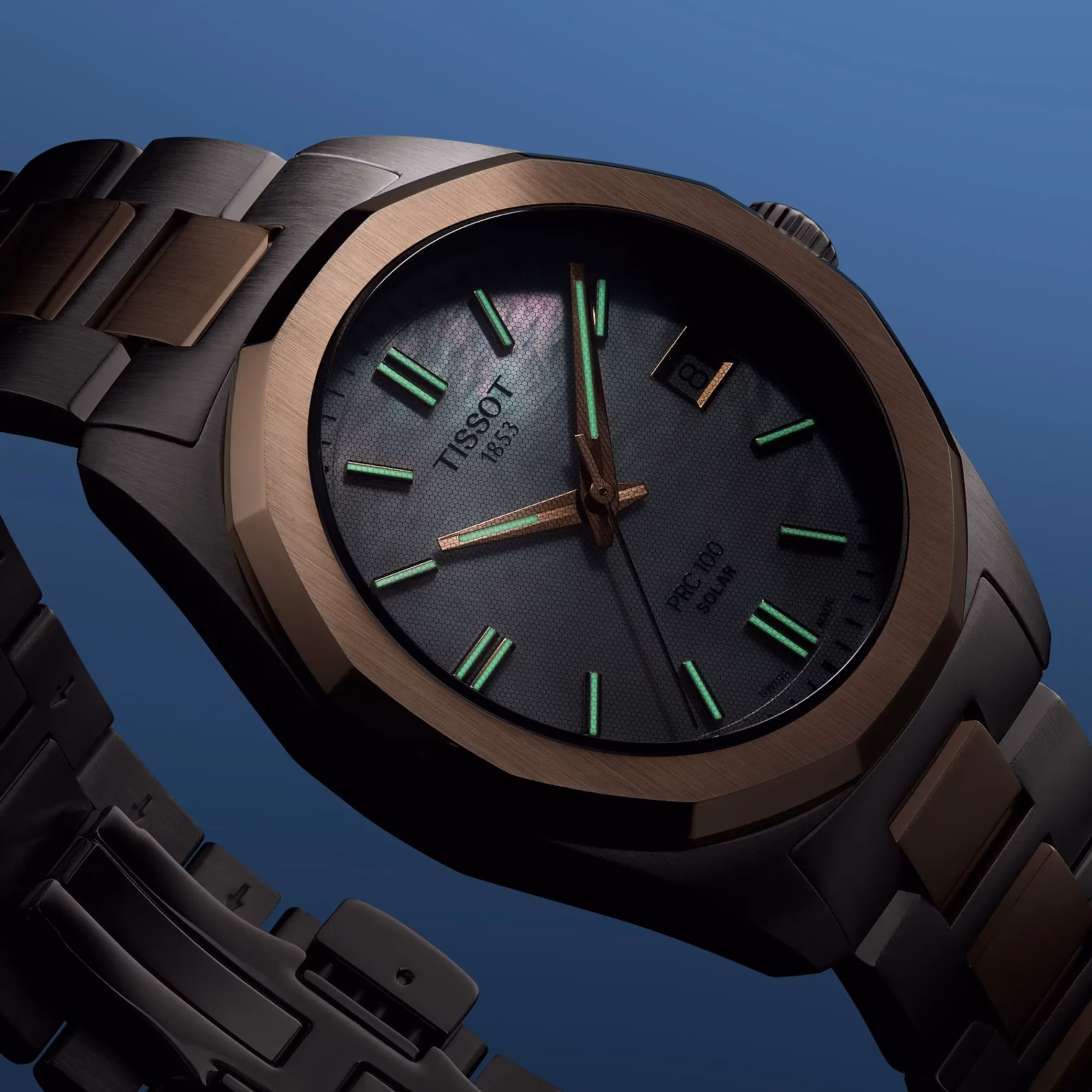 TISSOT 天梭 PRC 100 Solar Quartz 34mm 玫瑰金 12邊形太陽能腕錶 T151.822.22.111.00