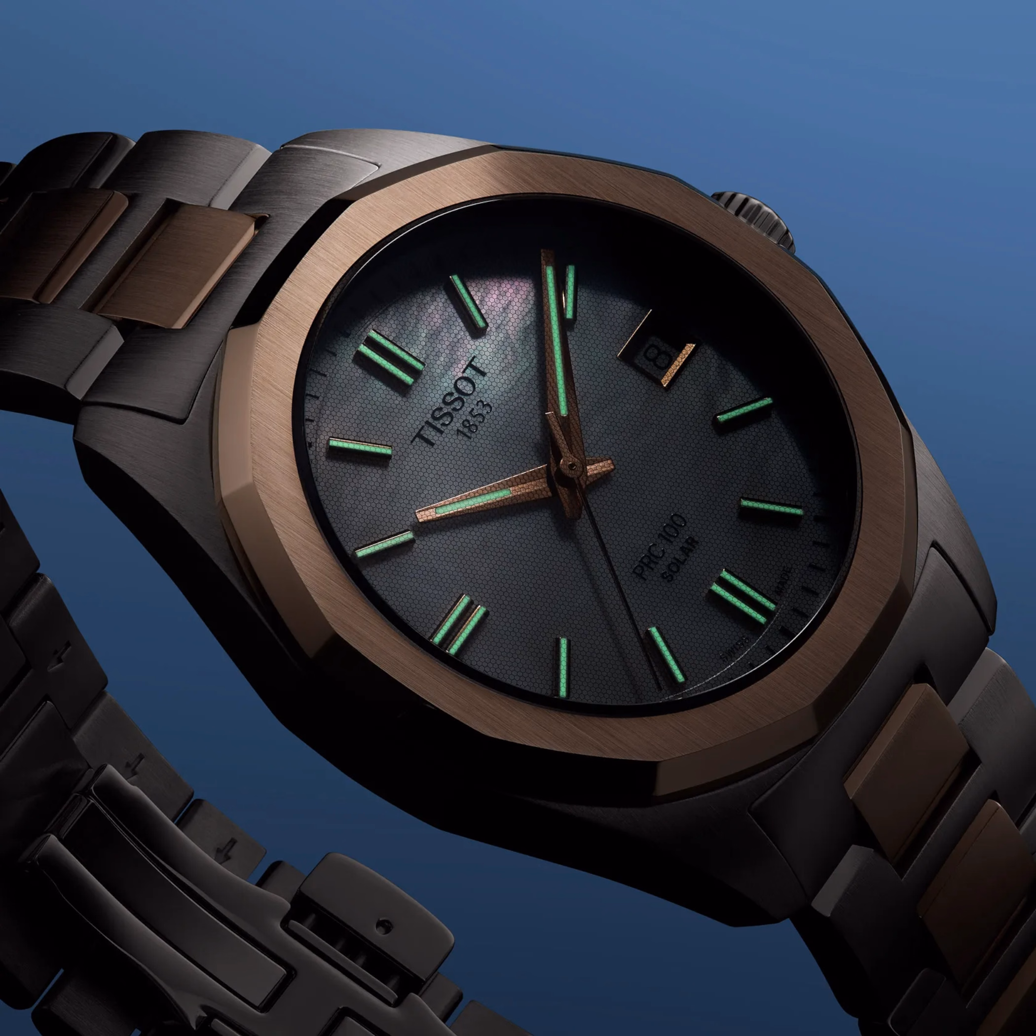 TISSOT 天梭 PRC 100 Solar Quartz 34mm 玫瑰金 12邊形太陽能腕錶 T151.822.22.111.00：圖片 7