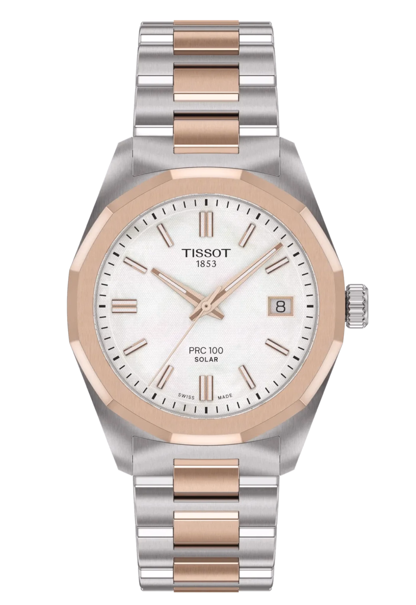 TISSOT 天梭 PRC 100 Solar Quartz 34mm 玫瑰金 12邊形太陽能腕錶 T151.822.22.111.00：圖片 1