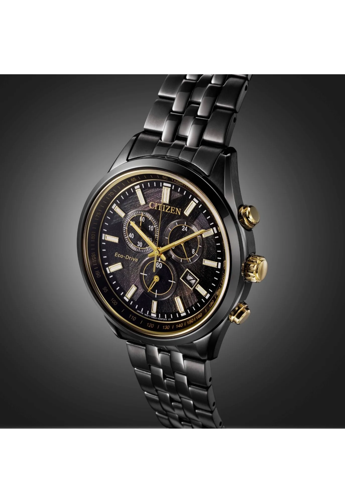 CITIZEN 星辰LIGHT in BLACK 闇影之光 光動能50週年限量 三眼計時手錶 限量(AT2576-68E)