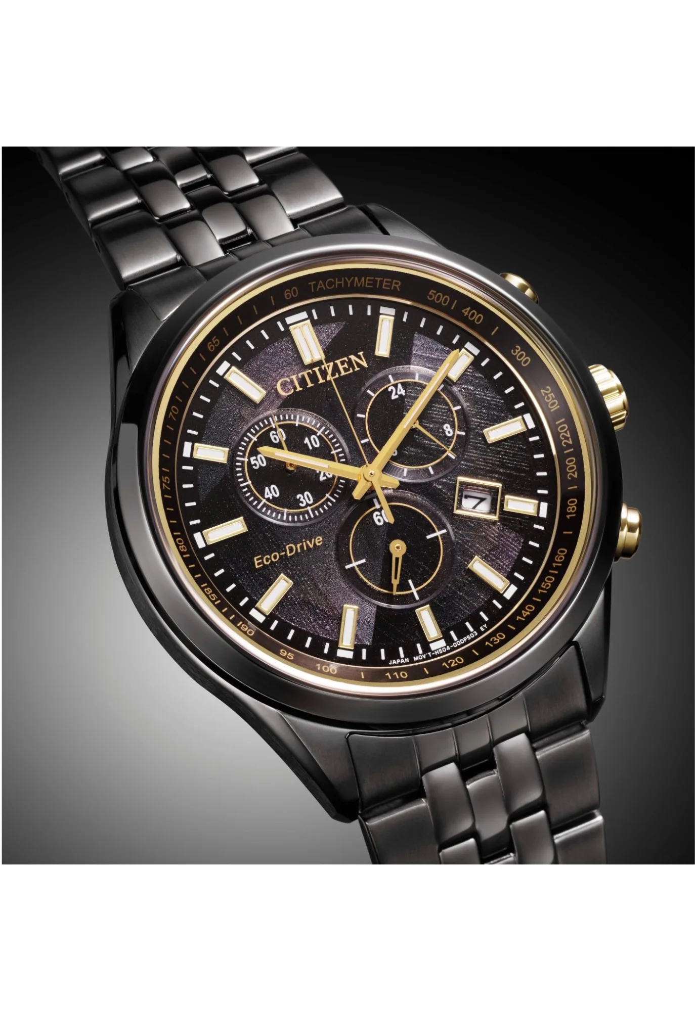 CITIZEN 星辰LIGHT in BLACK 闇影之光 光動能50週年限量 三眼計時手錶 限量(AT2576-68E)