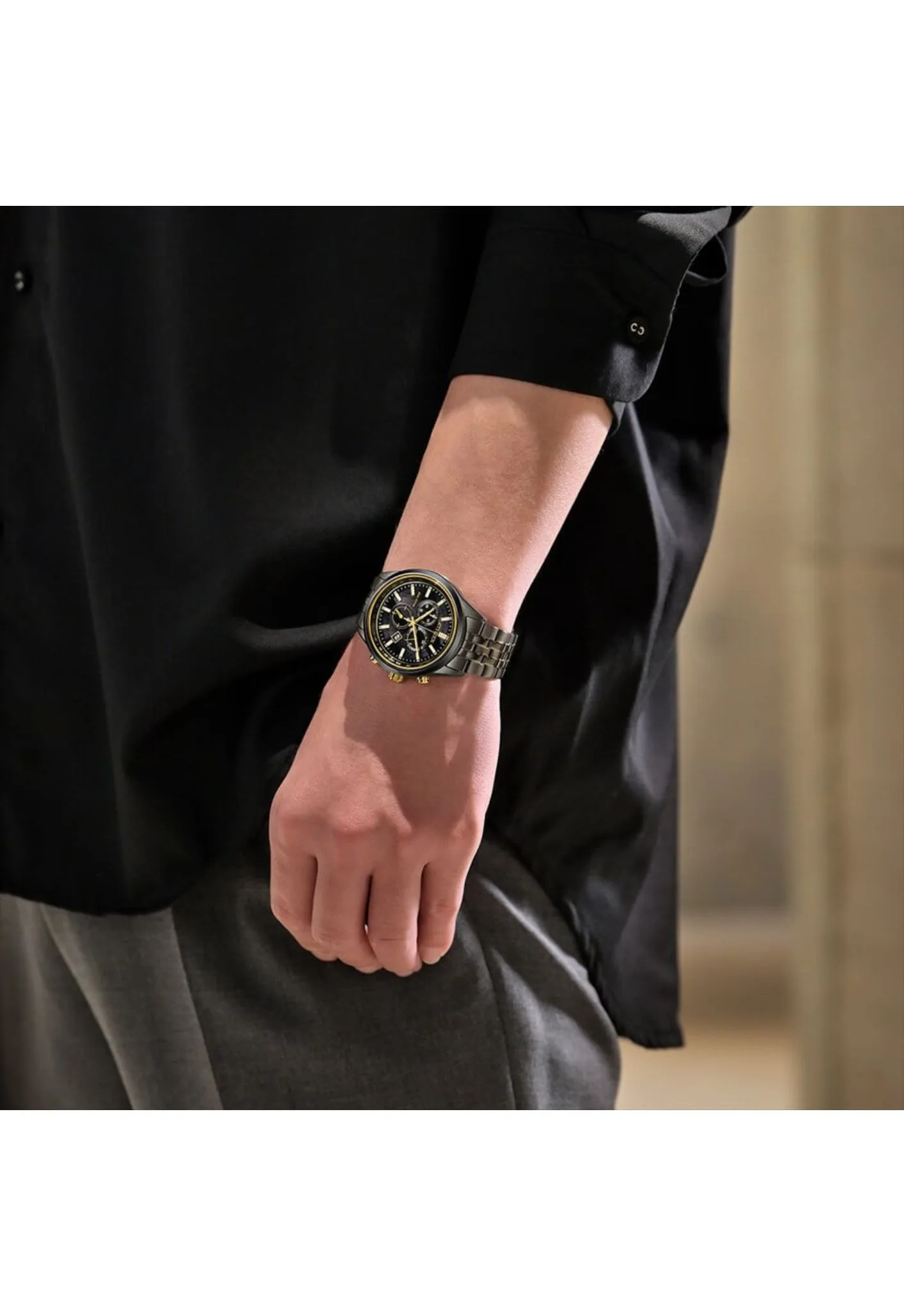 CITIZEN 星辰LIGHT in BLACK 闇影之光 光動能50週年限量 三眼計時手錶 限量(AT2576-68E)：圖片 6