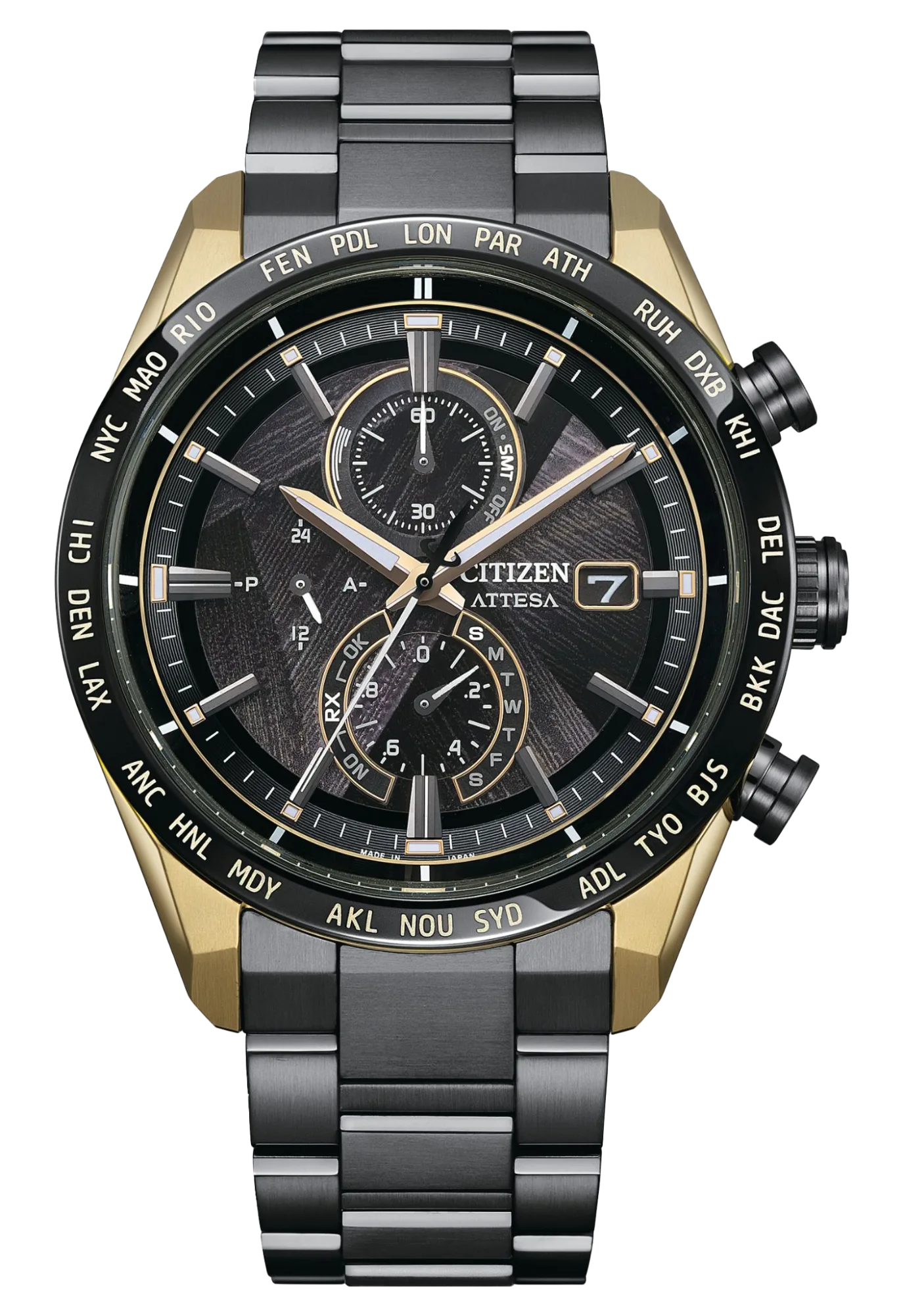 CITIZEN 星辰 LIGHT in BLACK 闇影之光 光動能50週年限量 鈦金屬電波萬年曆-AT8384-58E