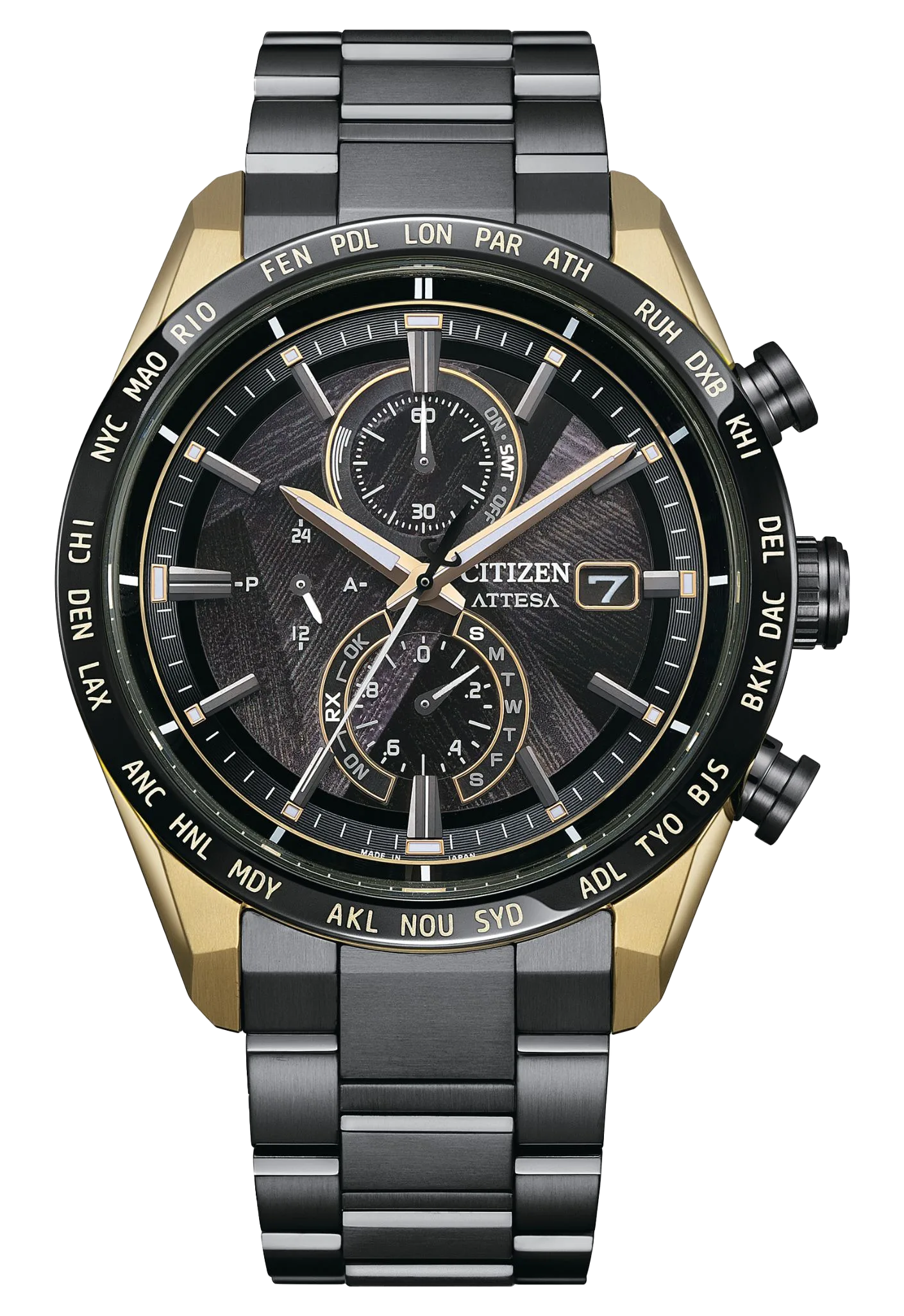 CITIZEN 星辰 LIGHT in BLACK 闇影之光 光動能50週年限量 鈦金屬電波萬年曆-AT8384-58E：圖片 1